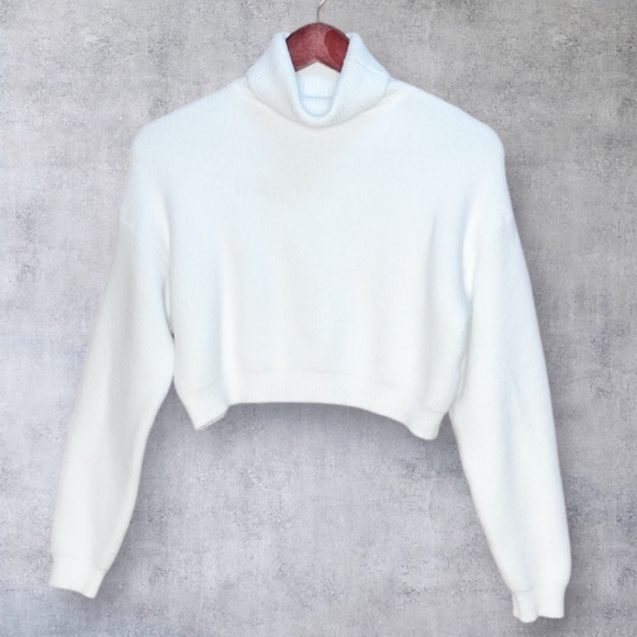 Zara crop turtleneck sweater sz S / thick warm ribbed, neck hem & wrist - Picture 7 of 11